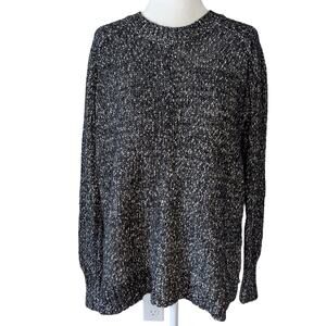 Loft Black & White Knit Crew Neck Oversized Raglan Long Sleeve Sweater Small